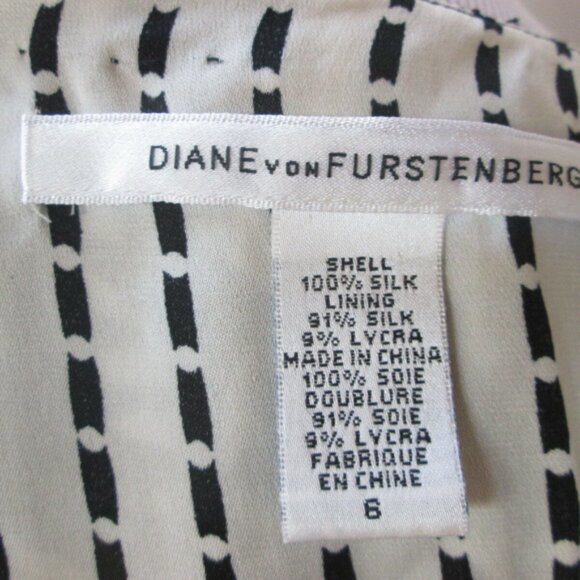 Diane Von Furstenberg Silk Chiara Peasant Blouse Black White Size 6 - Picture 5 of 5